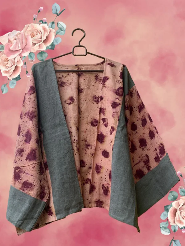 Ecoprinted Handwoven Breezy Jacket Pink & Grey