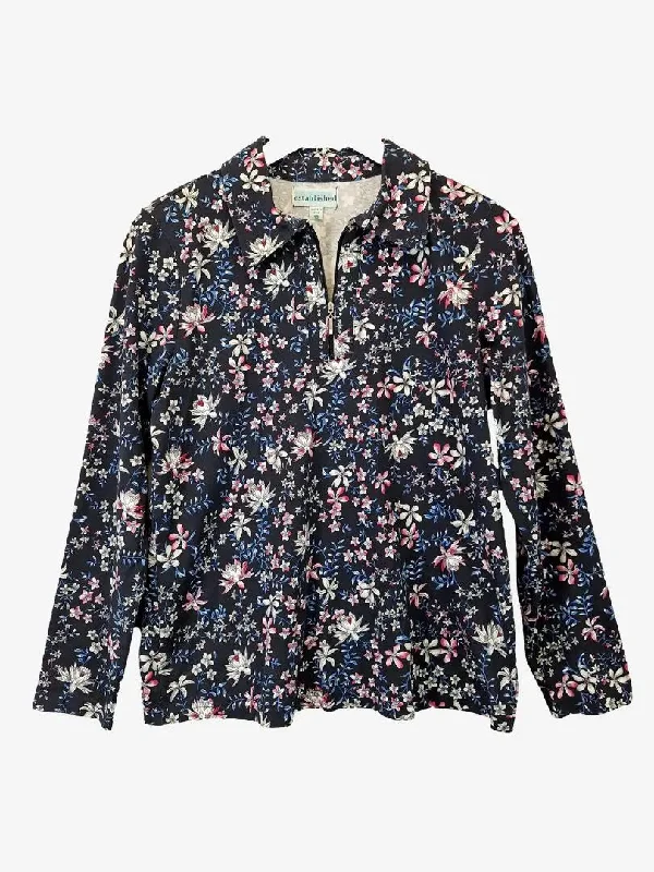 Established Lightweight Embellished Floral Quarter Zip Jumper Size 10