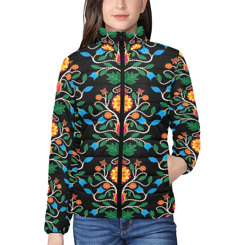 Floral Beadwork Four Clans Women's Stand Collar Padded Jacket