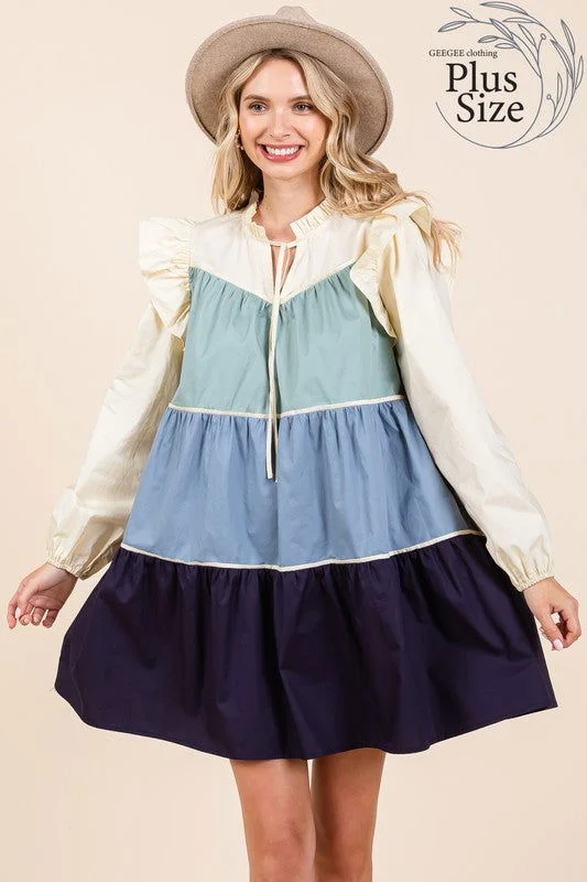 Geegee Plus Tiered Color Block Mini Dress