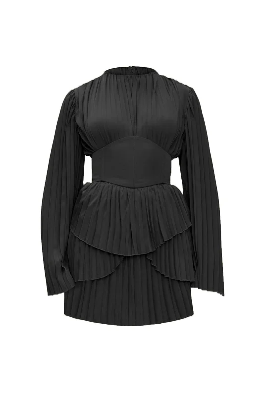 LENTI PLEATED MINI DRESS IN BLACK