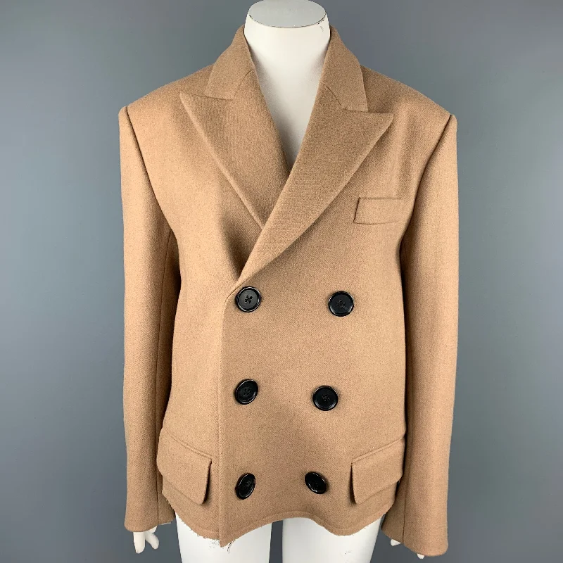 MERYL ROGGE Size 6 Camel Twill Wool Double Breasted Jacket