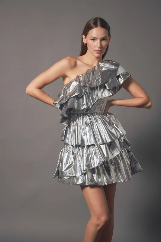 Metallic Tiered Mini Dress