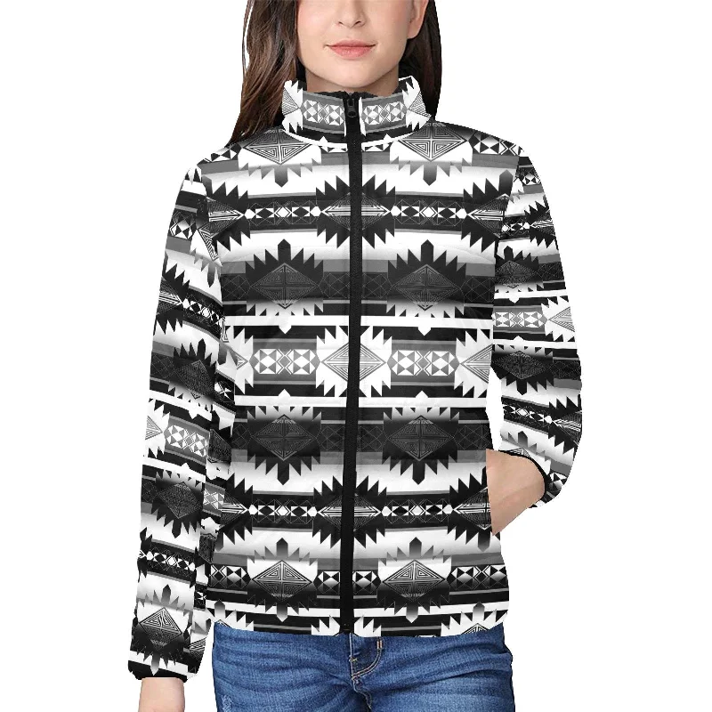 Okotoks Black and White Women's Stand Collar Padded Jacket