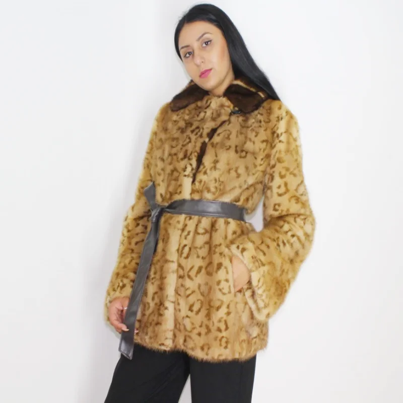 OMIKRON Animal print stamped mink jacket