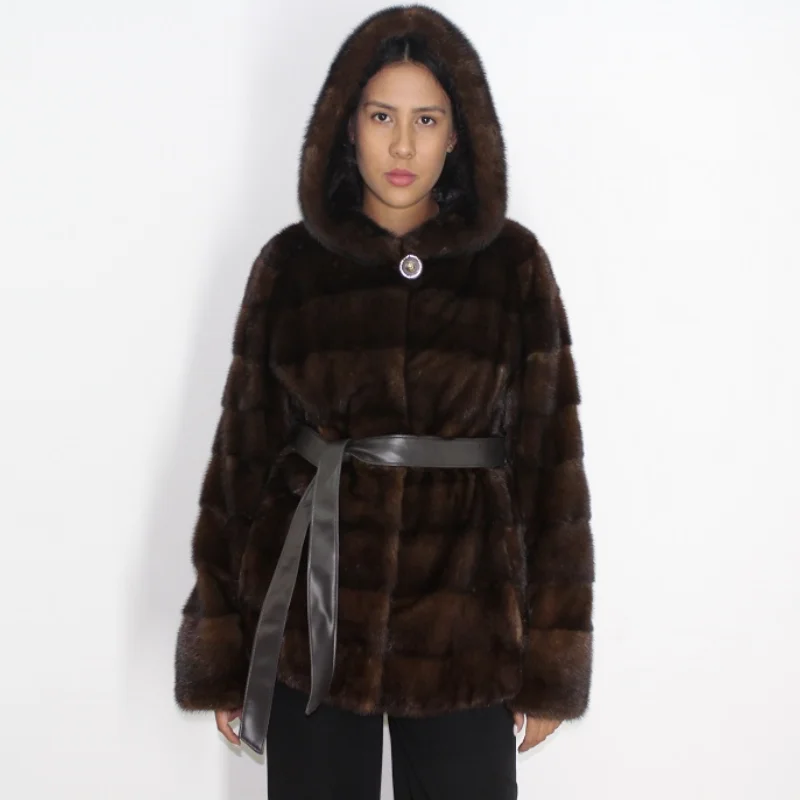 OMIKRON Demi-buff mink jacket with hood