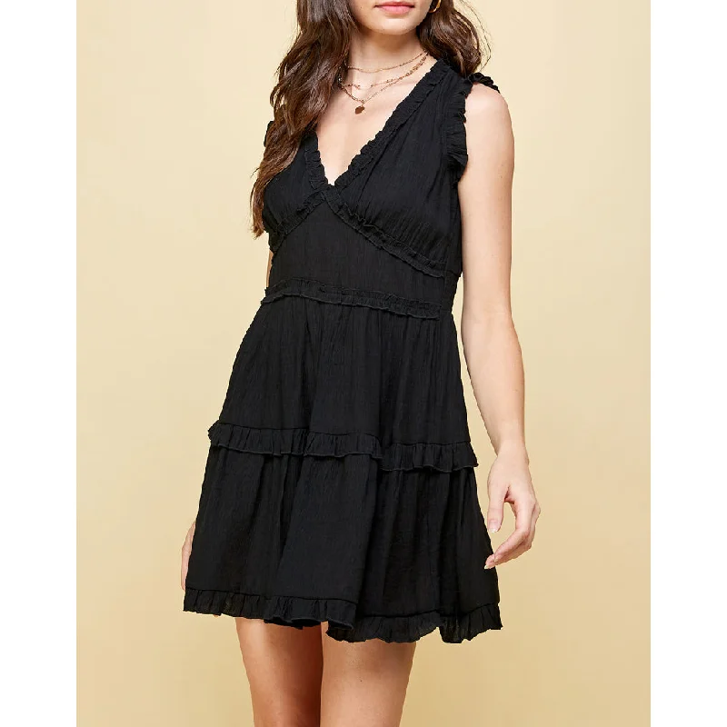 Pinch - V-Neck Ruffle Mini Dress - Black