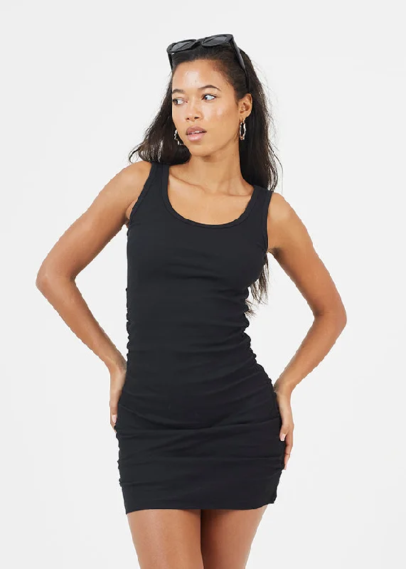 RUCHED SIDE RIBBED MINI DRESS