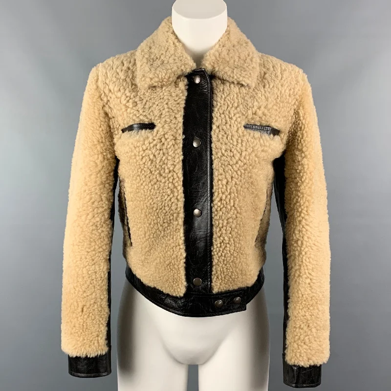 SAINT LAURENT Fall 21 Size 2 Tan & Brown Shearling Leather Short Jacket