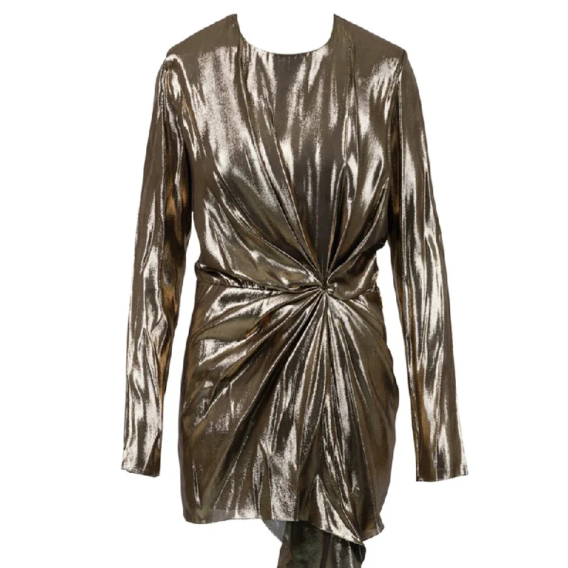 Saint Laurent Women's Silk Lamé Mini Dress in Gold