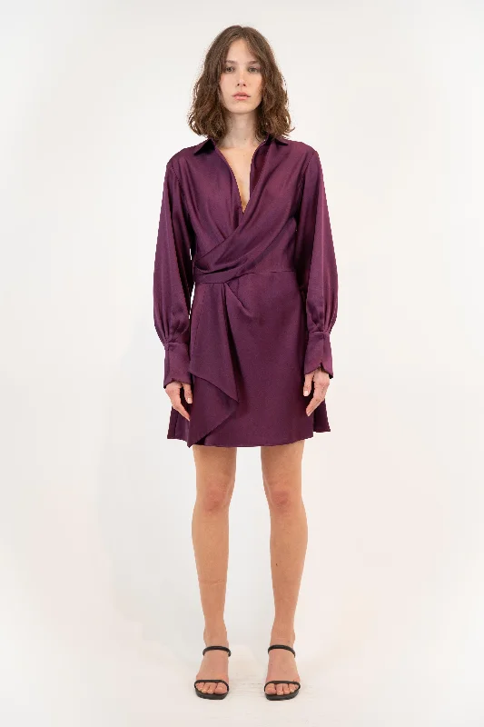 SIMKHAI - Talit Draped Front Mini Dress in Acai