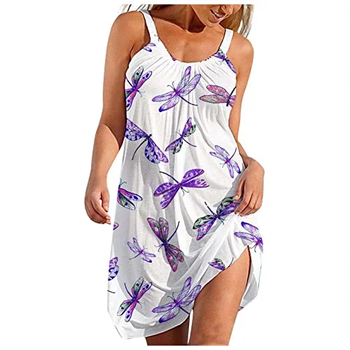 Summer Dress for Women, Sleeveless Floral Casual Short Dress Loose Sling Sundress Beach Party Sexy Mini Dress | Original Brand