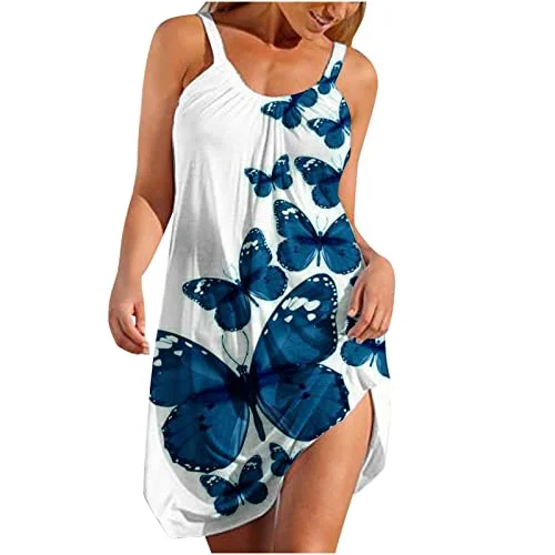 Sundresses for Women Summer Beach Dress Sleeveless Colourful Print Mini Dress Round Neck Casual Dress | Original Brand