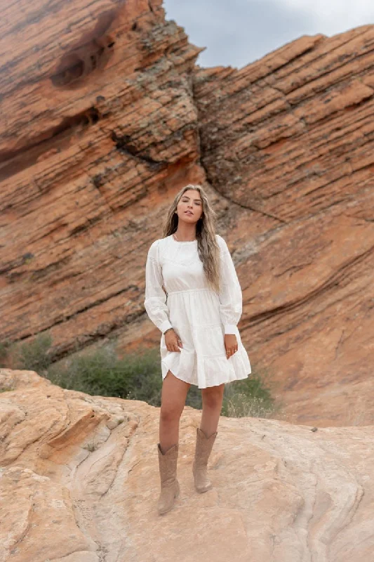 Tailee Long Sleeve Mini Dress in White