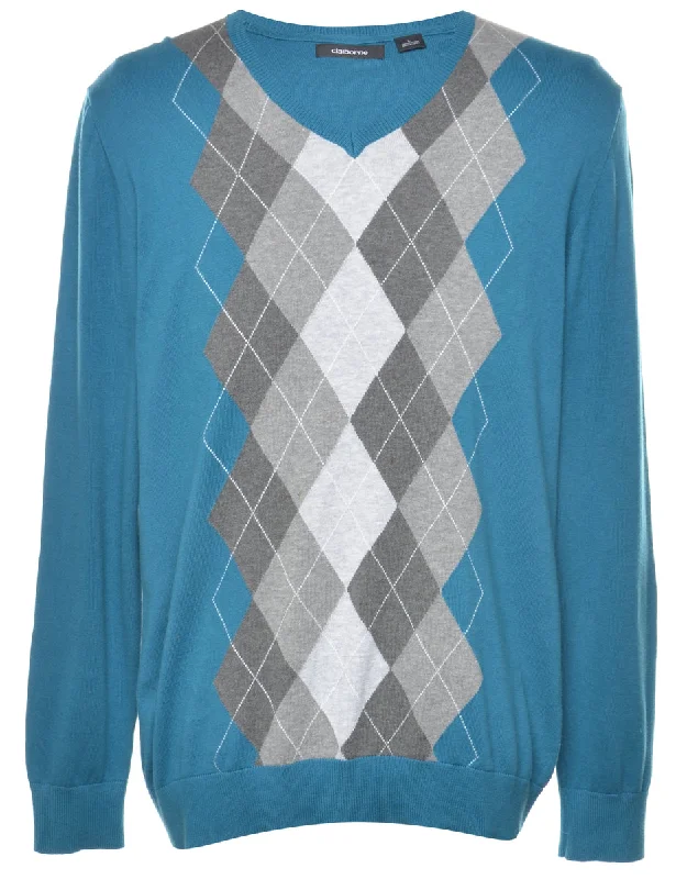 Teal Argyle Jumper - L