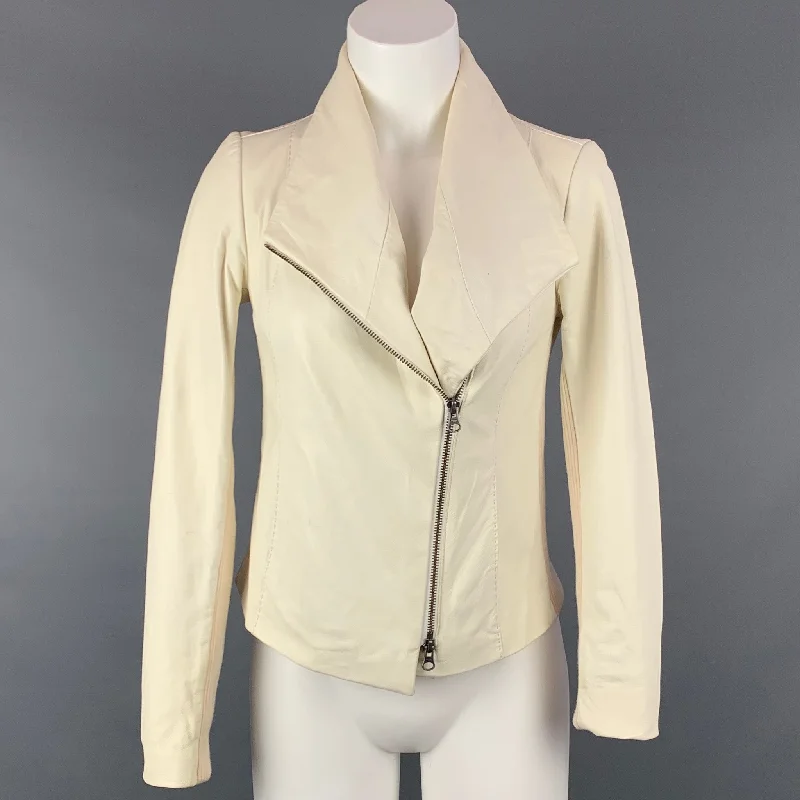 VINCE Size XS Cream Cotton Leather Motorcycle Jacket