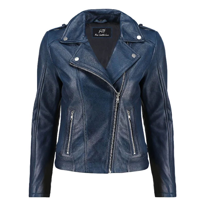 Women's Handwaxed Biker Style Motorcycle Zip-Up Leather Jacket