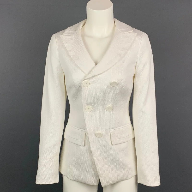 WORTH Size 0 White Textured Cotton Aysmmetrical Double Breasted Jacket