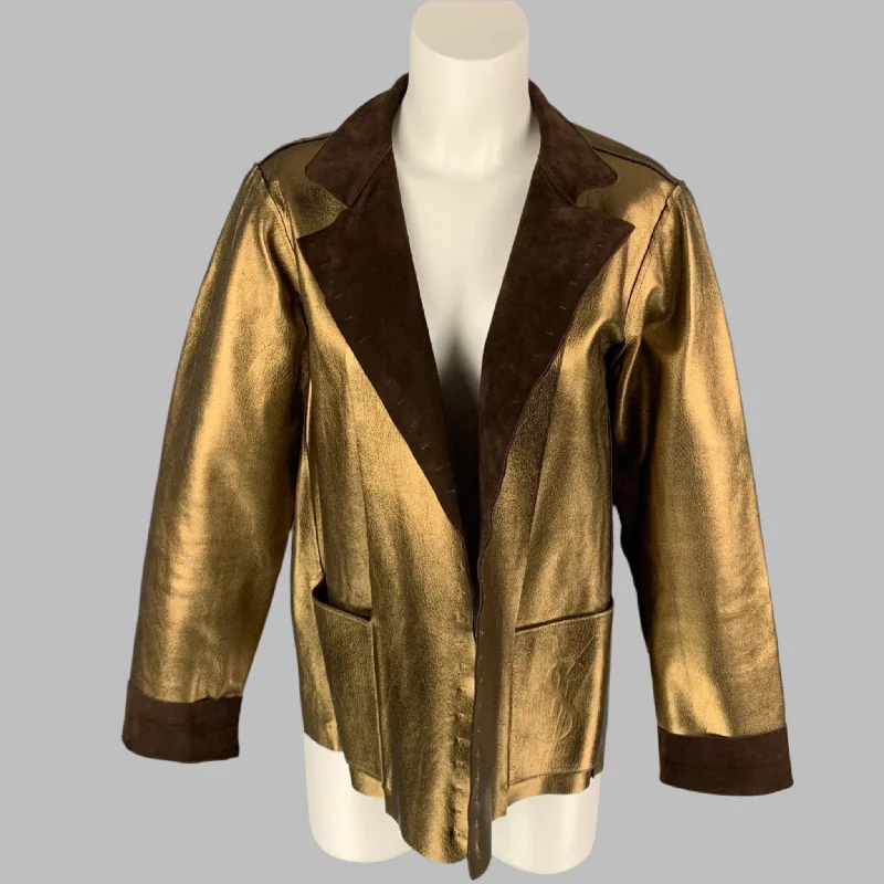 YVES SAINT LAURENT by TOM FORD Size L Gold & Brown Leather Reversible Jacket