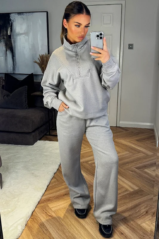 Half Zip Sweatshirt And Joggers Loungewear Set Dove Grey