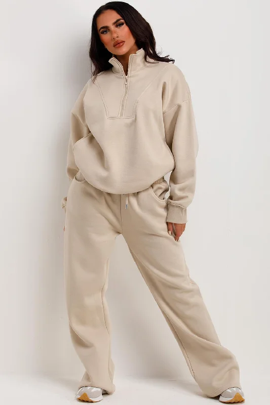 Half Zip Sweatshirt And Joggers Loungewear Set Oatmeal