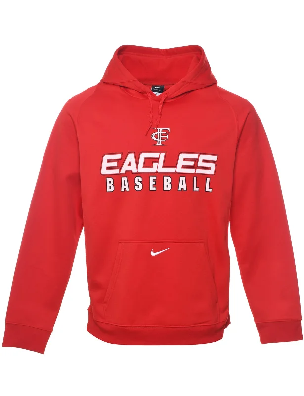 Nike Red & White Printed Baseball Design Dri-Fit Hoodie  - M