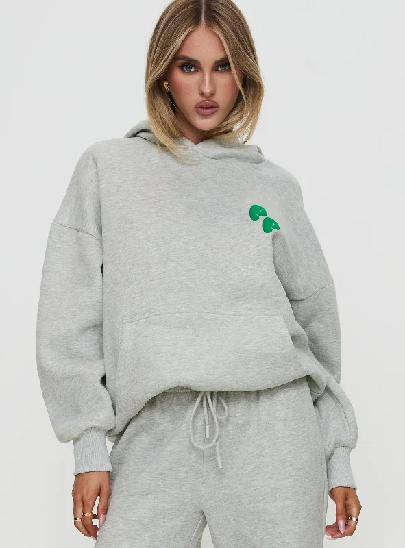 Princess Polly Hooded Sweatshirt Bubble Text Grey Marle / Green