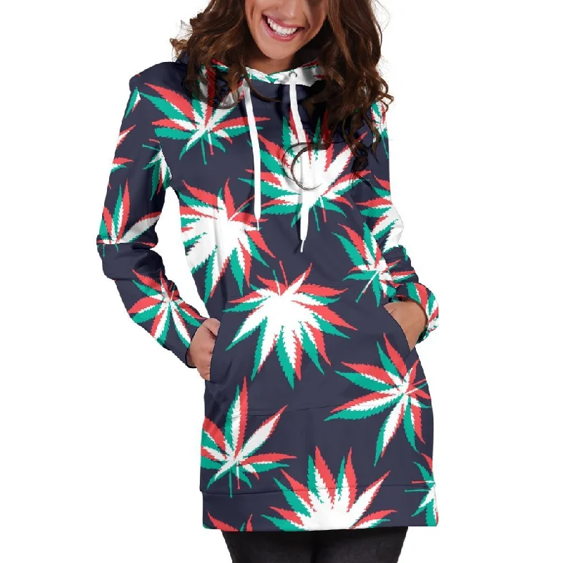 Trippy Hemp Leaves Reggae Pattern Print Pullover Hoodie Dress