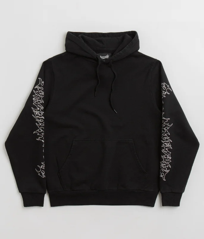 Welcome Barb Sleeve Embroidered Pigment-Dyed Hoodie - Black