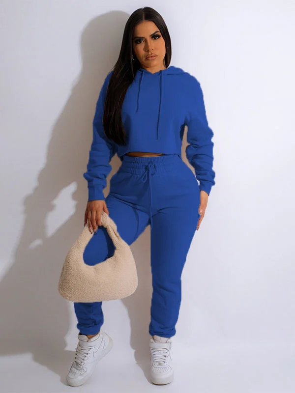 Women's Solid Color Power Blend Matching Sweatshirt And Sweatpants