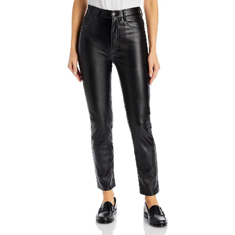 Sonya Womens Faux Leather Shimmer Skinny Pants