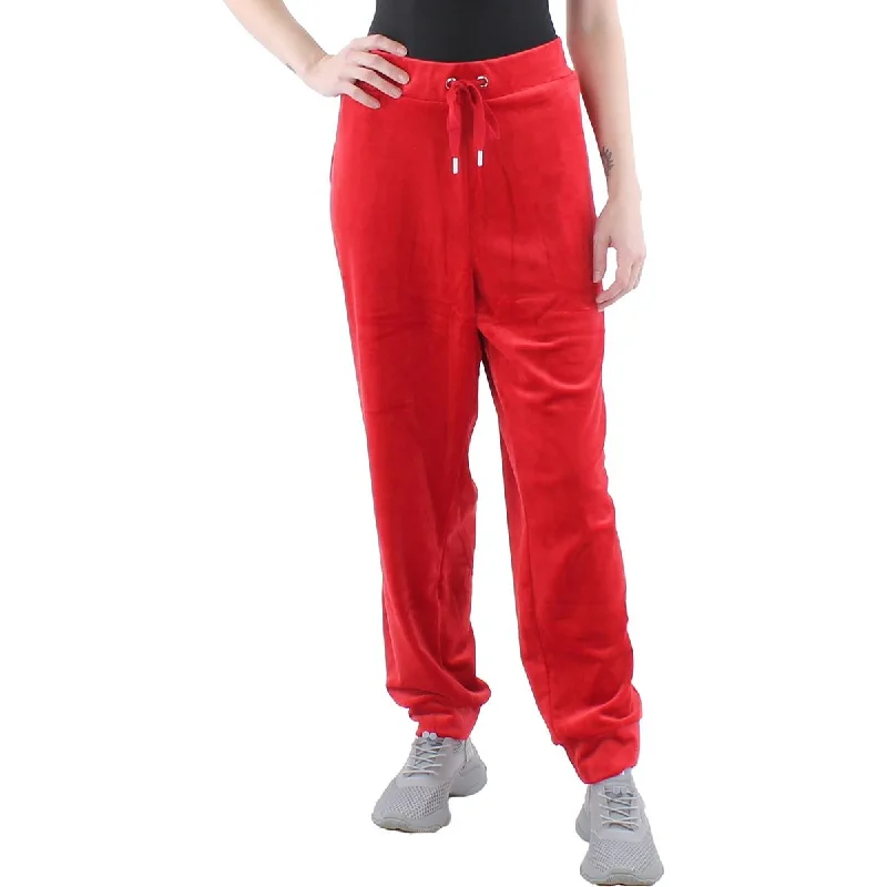 Womens Velour Sequined Logo Jogger Pants