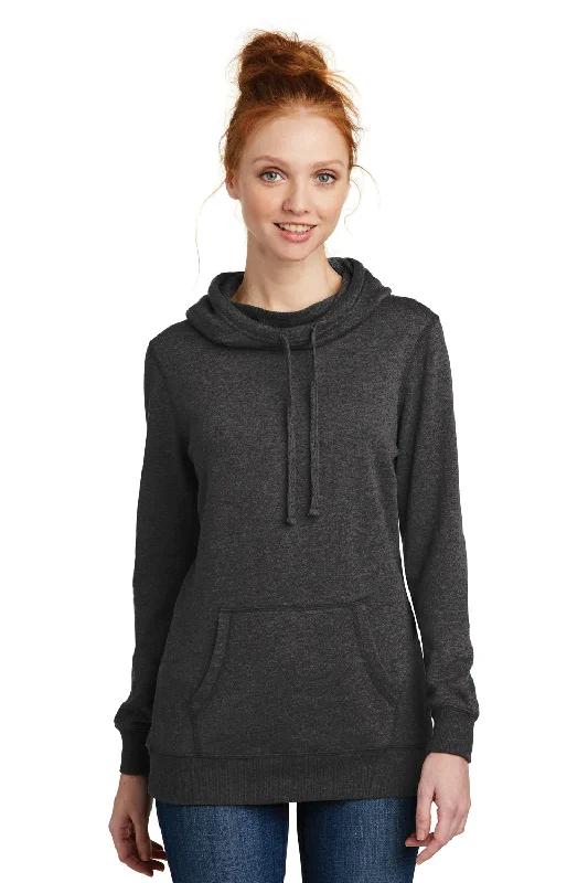 District Womens Fleece Hooded Sweatshirt Hoodie w/ Pouch Pocket - Heather Black