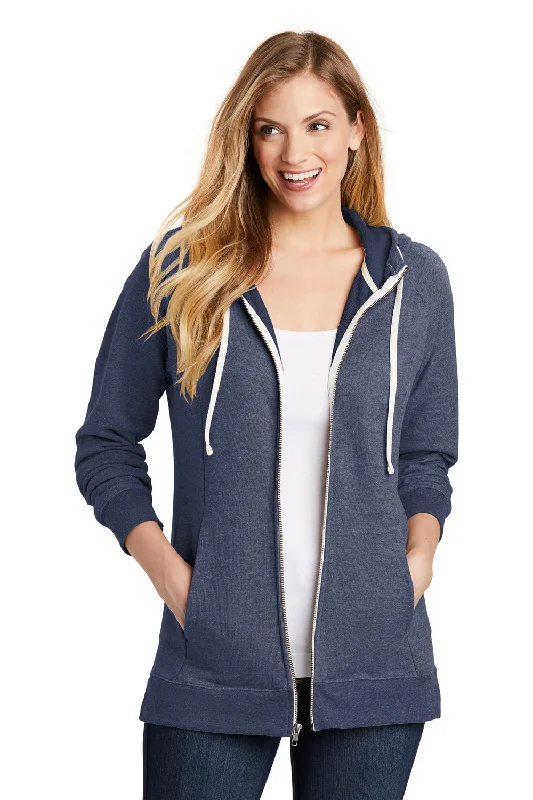 District Womens Perfect French Terry Full Zip Hooded Sweatshirt Hoodie w/ Pockets - New Navy Blue