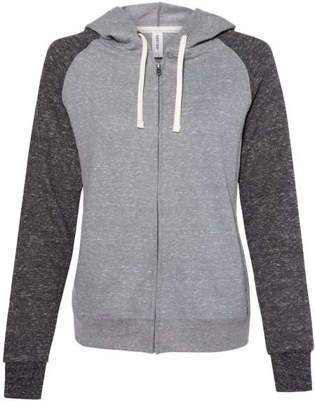 Jerzees 92WR Women's Snow Heather French Terry Full-Zip Hooded Sweatshirt - Charcoal Black Ink