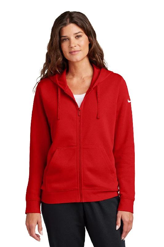 Nike Womens Club Fleece Full Zip Hooded Sweatshirt Hoodie w/ Pockets - University Red - New