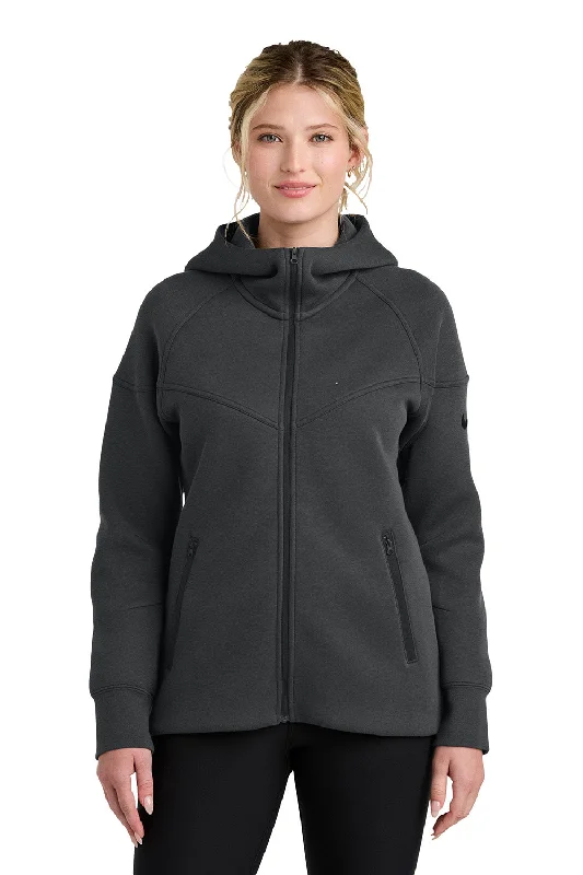 Nike Womens Tech Fleece Full Zip Hooded Sweatshirt Hoodie w/ Pockets - Heather Anthracite Grey - New