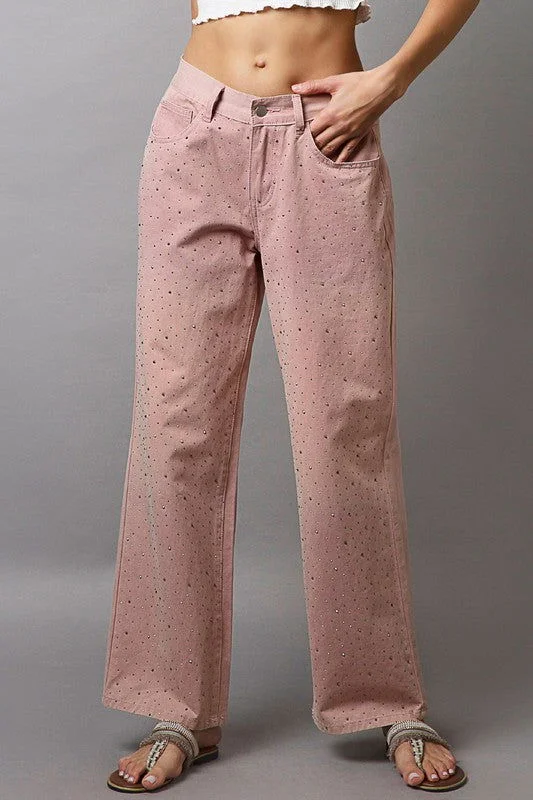 POL Embellishments Gradient Wide Leg Pants In Pink