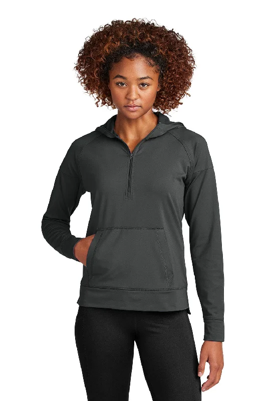 Sport-Tek Womens Sport-Wick Moisture Wicking 1/4 Zip Hooded Sweatshirt Hoodie w/ Pouch Pocket - Charcoal Grey - New