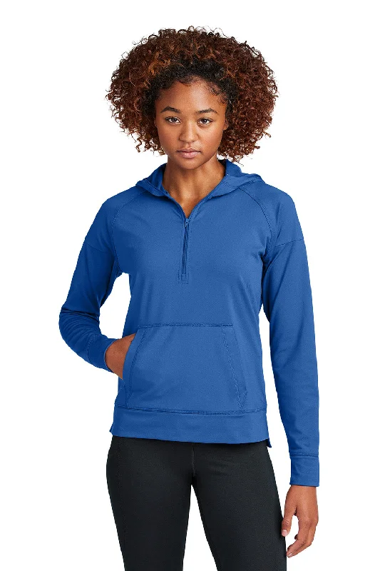 Sport-Tek Womens Sport-Wick Moisture Wicking 1/4 Zip Hooded Sweatshirt Hoodie w/ Pouch Pocket - True Royal Blue - New