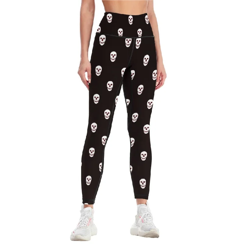 Women's White Skull With Heart Eyes Yoga Pants