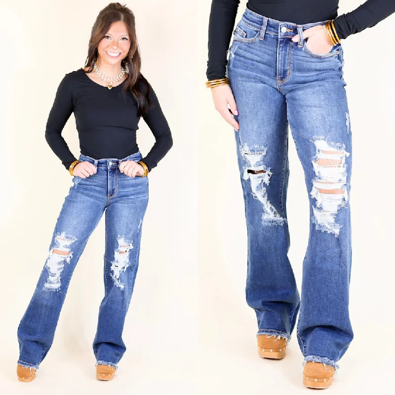 Judy Blue | Rugged Charm Mid Rise Distressed Dad Jean in Medium Wash