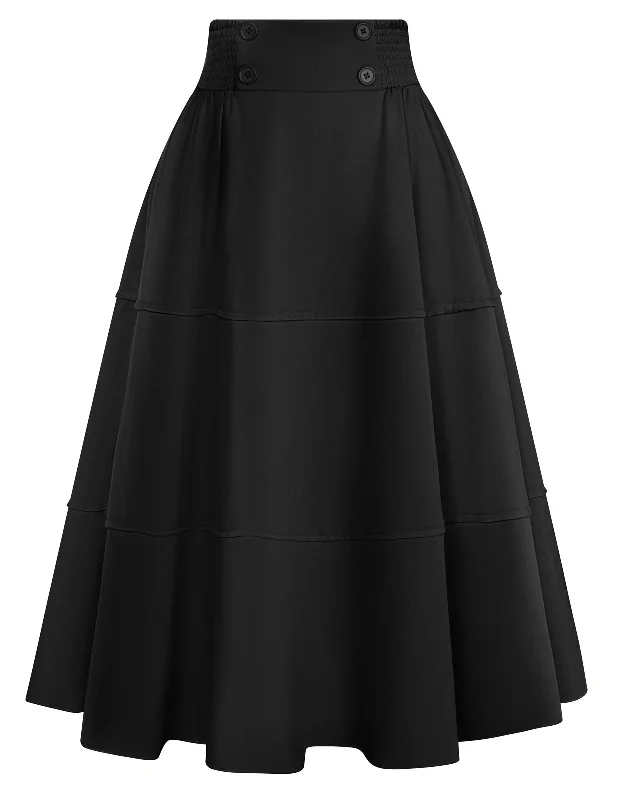 BP Women Vintage Tiered Swing Skirt Elastic Waist Mid-Calf Flared A-Line Skirt