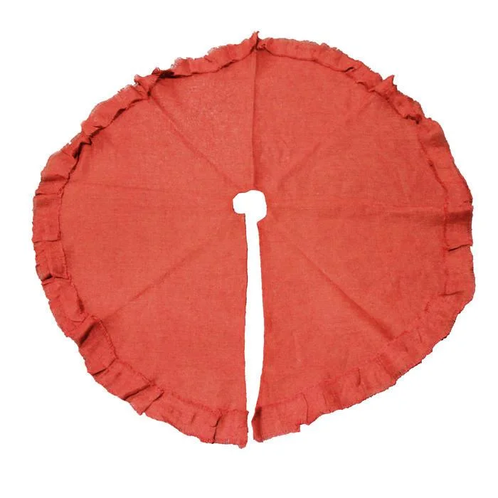 Burlap Tree Skirt Round Ruffled Edge, Red, 48-inch