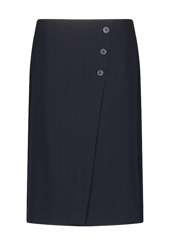 Gerry Weber Button Detail Mock Wrap Midi Skirt, Navy