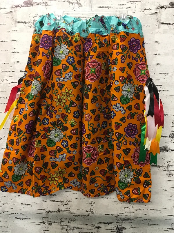 Handmade Orange Berry Pop & Turquoise Beaded Floral Animals Trim Ribbon Skirt