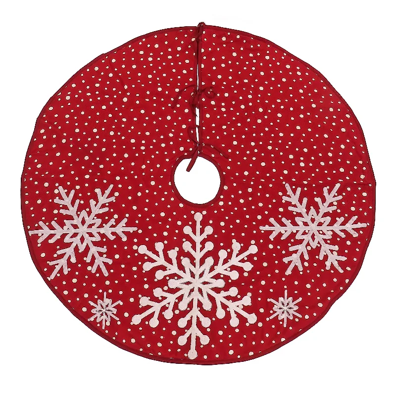 52 in. HGTV Home Collection Red Tree Skirt with Snowflake Embroidery and White Dots