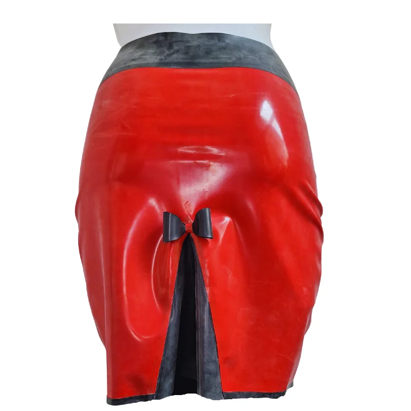 Red & Black Latex Kick Flare Pencil Skirt