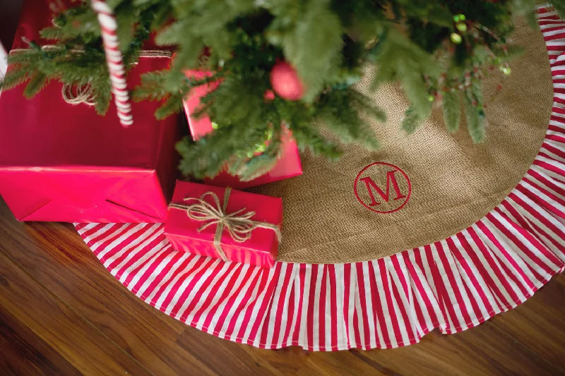 Red Striped Ruffle & Burlap Holiday Tree Skirt