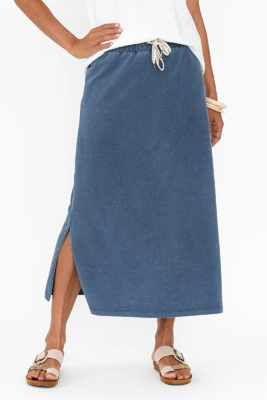 Travel Blue Cotton Maxi Skirt